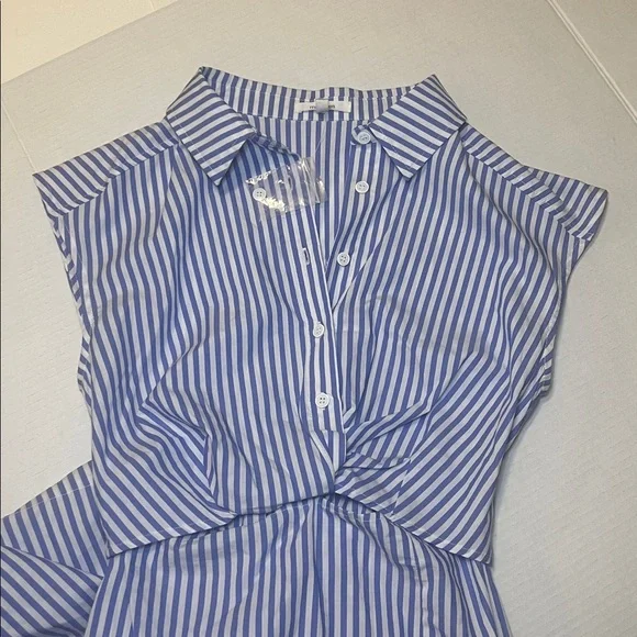 Maurices Blue & White Striped Twist-Front Cutout Midi Shirt Dress Sz XS Preppy - Picture 4 of 11